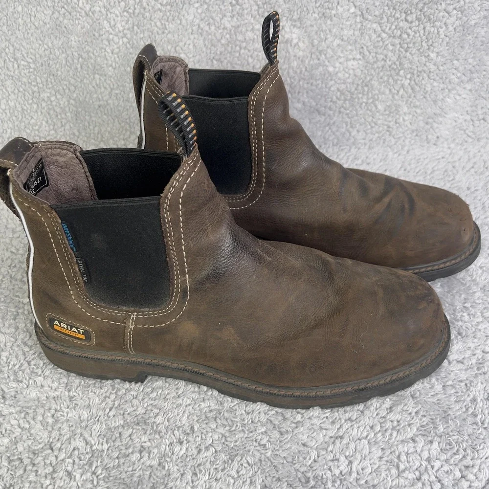 Ariat Boots Mens 14EE Brown Chelsea Steel Toe Waterproof Slip Resistant Work